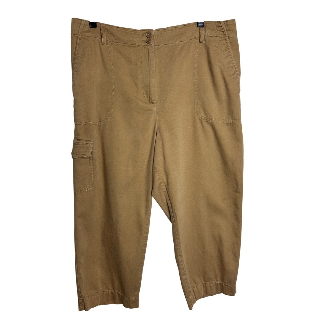 Talbots Supsoft Cargo Pants Tan Khaki Cropped Cotton Linen Blend Womens 16P